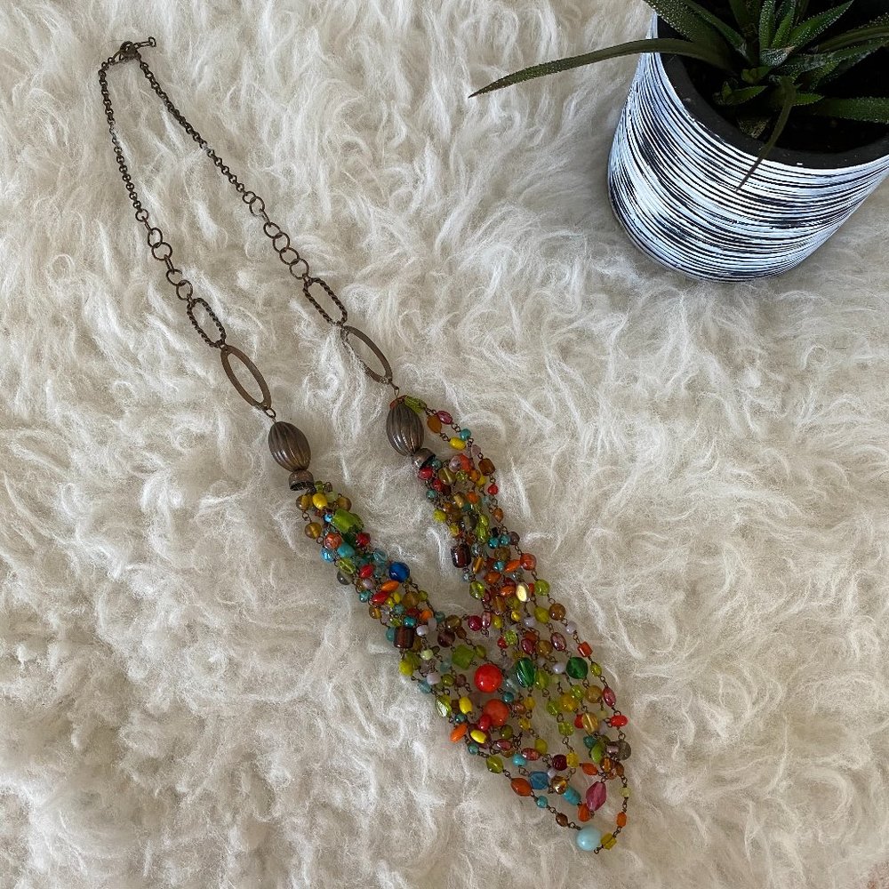 Brassy Gold Necklace with Color Beaded Loops